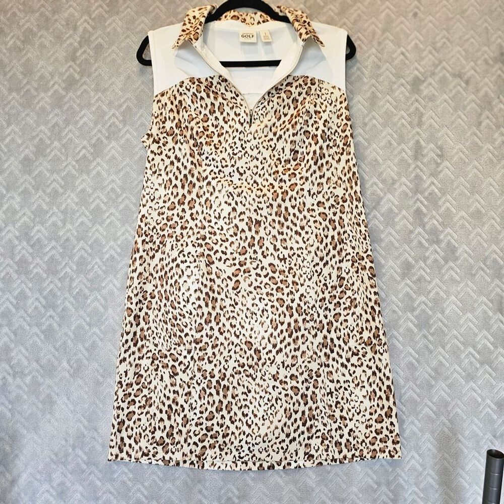Chico’s Zenergy Golf Sz 1 (Medium Size 8) Leopard Print Stretch Sleeveless Dress